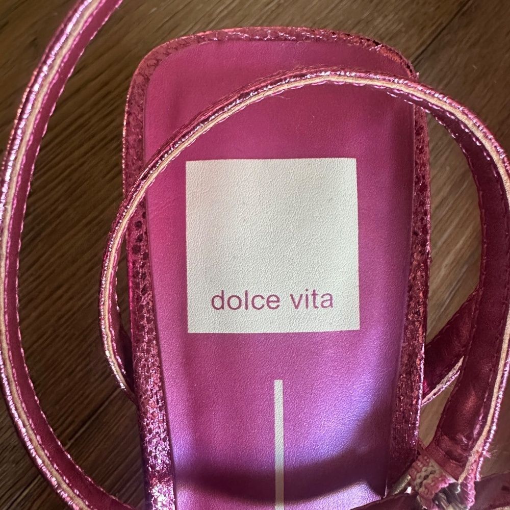 Dolce Vita Baylor Square Toe Block Heel Thong Sandals Magenta Crackle 6.5 - Picture 10 of 13